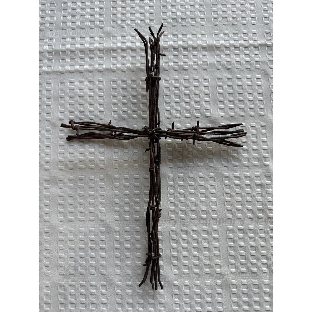 Authentic Reclaimed Barbed Wire Cross - Vintage Rusty Metal Christian Wall Art.